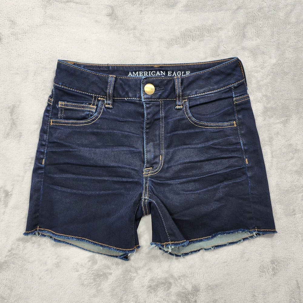 American Eagle Shorts Womens 4 Blue High Rise Shortie Cutoff Denim Stretch